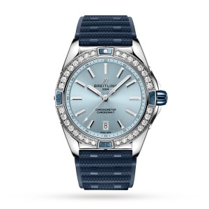 Breitling super chronomat automatic 38 blå gummirem ur A17356531C1S1