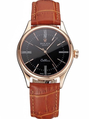 superclone rolex cellini 38mm sort skive rep016794