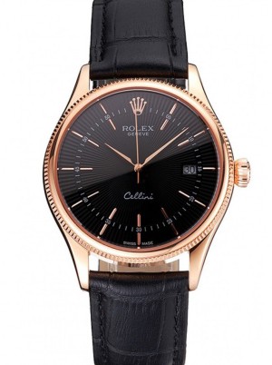 superclone rolex cellini 38mm sort skive rep016799