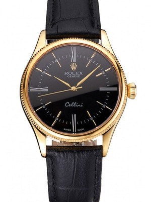 superclone rolex cellini 38mm sort skive rep016814