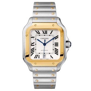 Cartier santos de cartier ur stor model automatisk værk gult guld stål udskiftelige metal- og læderarmbånd W2SA0009