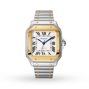 Cartier santos de cartier ur medium model automatisk værk gult guld stål udskiftelige metal- og læderarmbånd W2SA0016