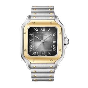 Cartier santos de cartier ur stor model automatisk optræk stålkasse gult guld udskiftelig læderrem W2SA0030