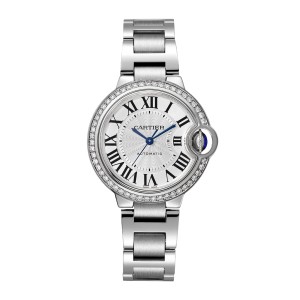 Cartier ballon bleu de cartier ur 33mm mekanisk værk med automatisk optræk stål diamanter W4BB0023