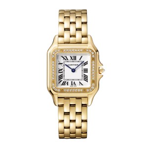 Cartier panthère de cartier ur medium model quartzværk gult guld diamanter WJPN0016